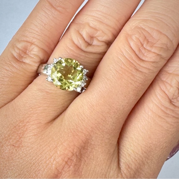 Natural Round 10mm Yellow Lemon Quartz & CZ RING Sterling Silver 925 size 7 NEW - Picture 11 of 12